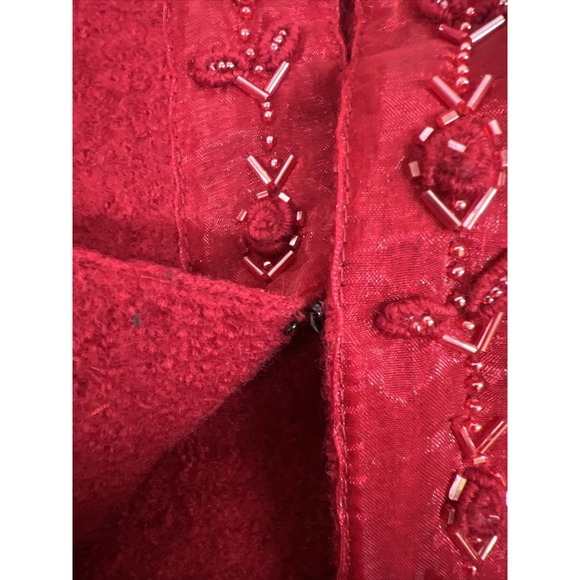 Vintage Alexandra Bartlett Wool Cardigan Red Embroidered Beaded Sweater Small FS - Picture 11 of 12